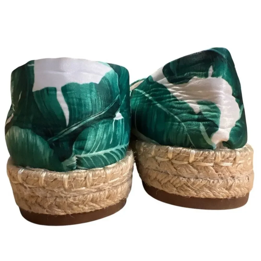 Chinese Laundry Blingy Slip On Espadrilles Sz 7 Green White Resort Tropical Tiki